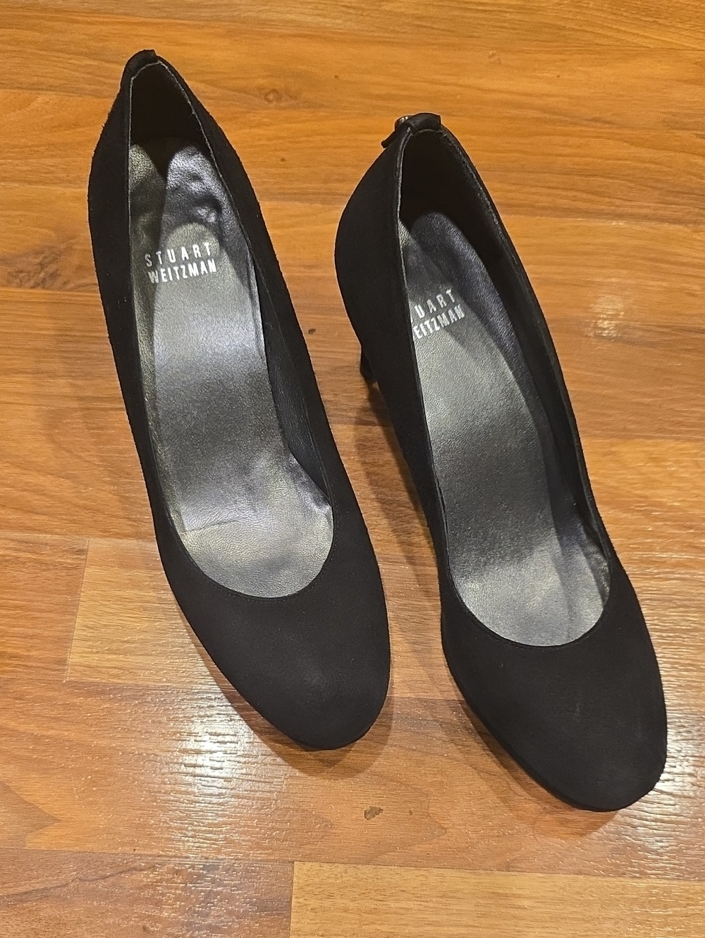 Stuart Weitzman Black Suede Round-Toe Pumps
